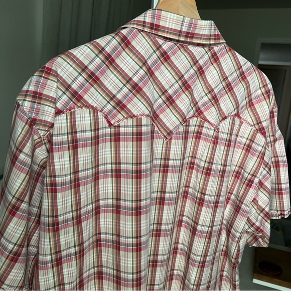 Wrangler Men’s S/S Snap Closure Red/white/orange/silver Plaid Shirt Size XL - Picture 12 of 15